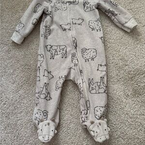 Cozy Beige Animal Print Baby One-Piece with Footies